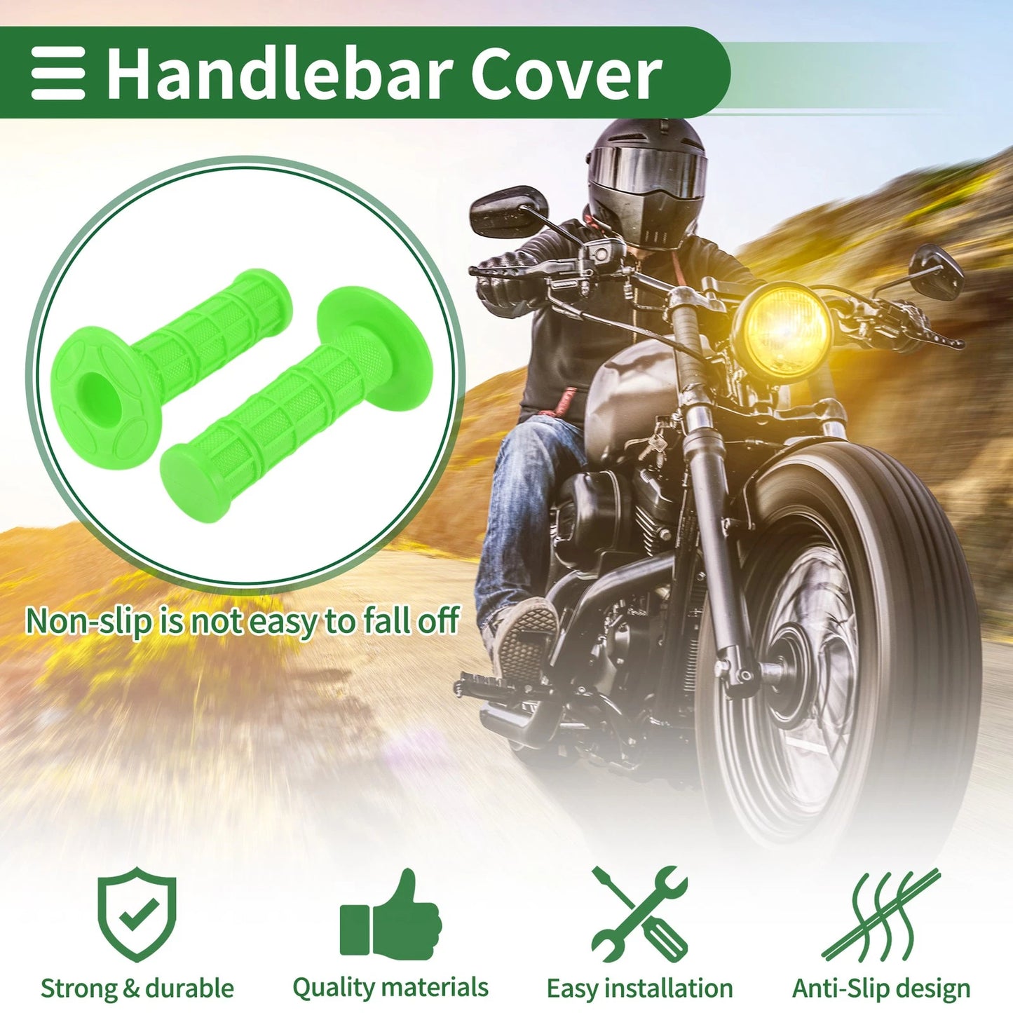 7/8" 22mm Motorcycle Hand Grips Cover Rubber Light Green Checkered Pattern