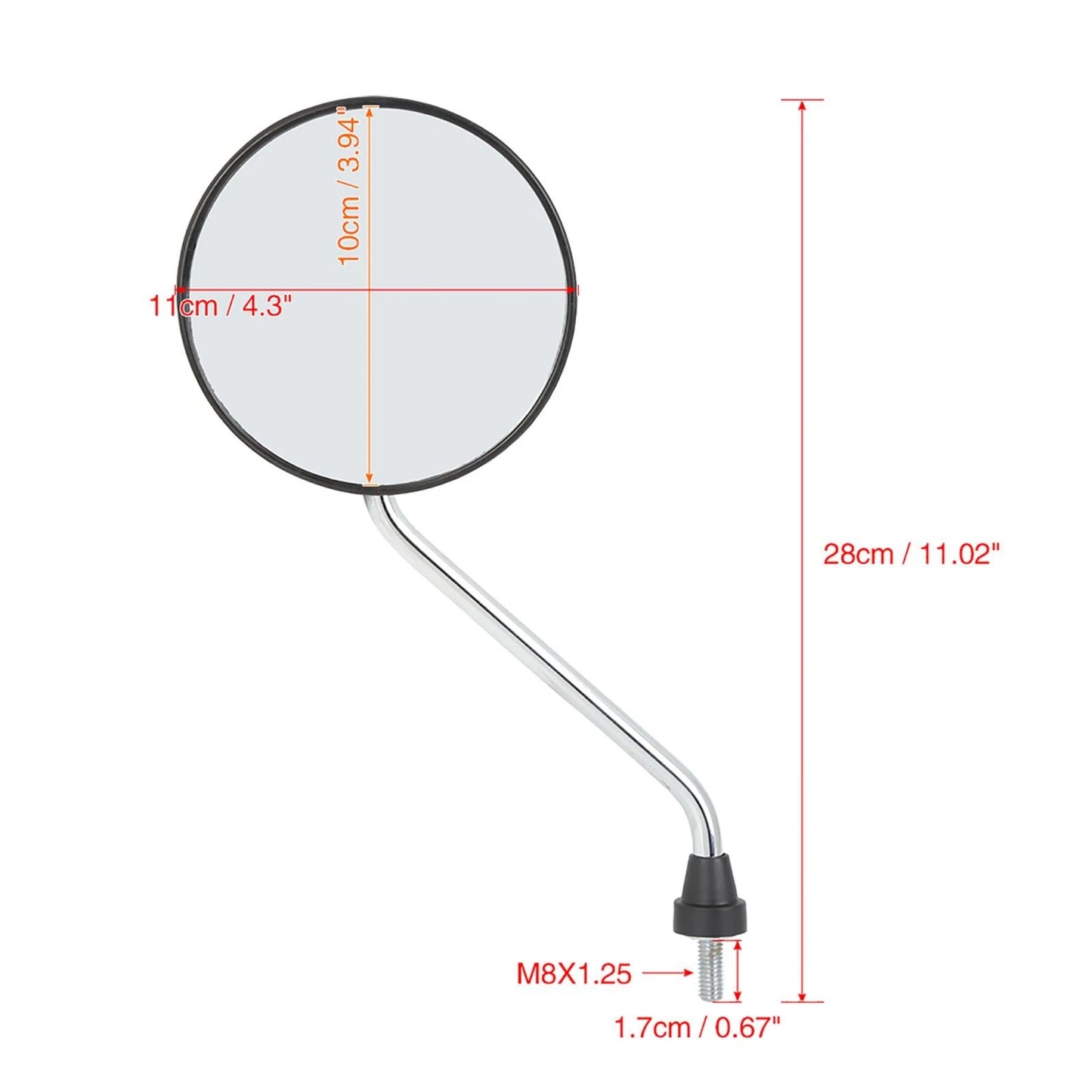 2 x Rearview Mirrors M8X1.25 Round Red for Motorcycle