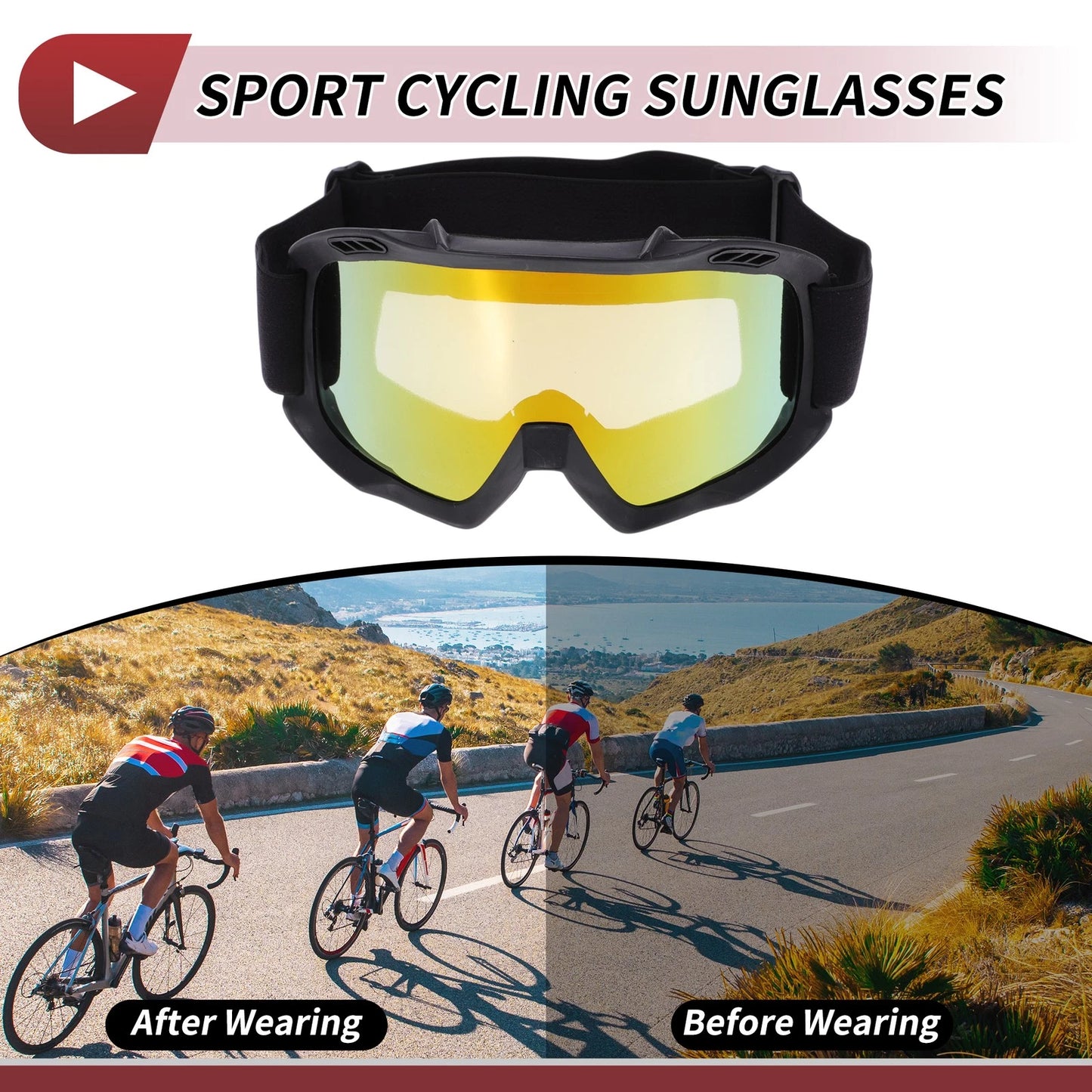 Motorcycle Riding Goggles Colorful Lens Black Frame