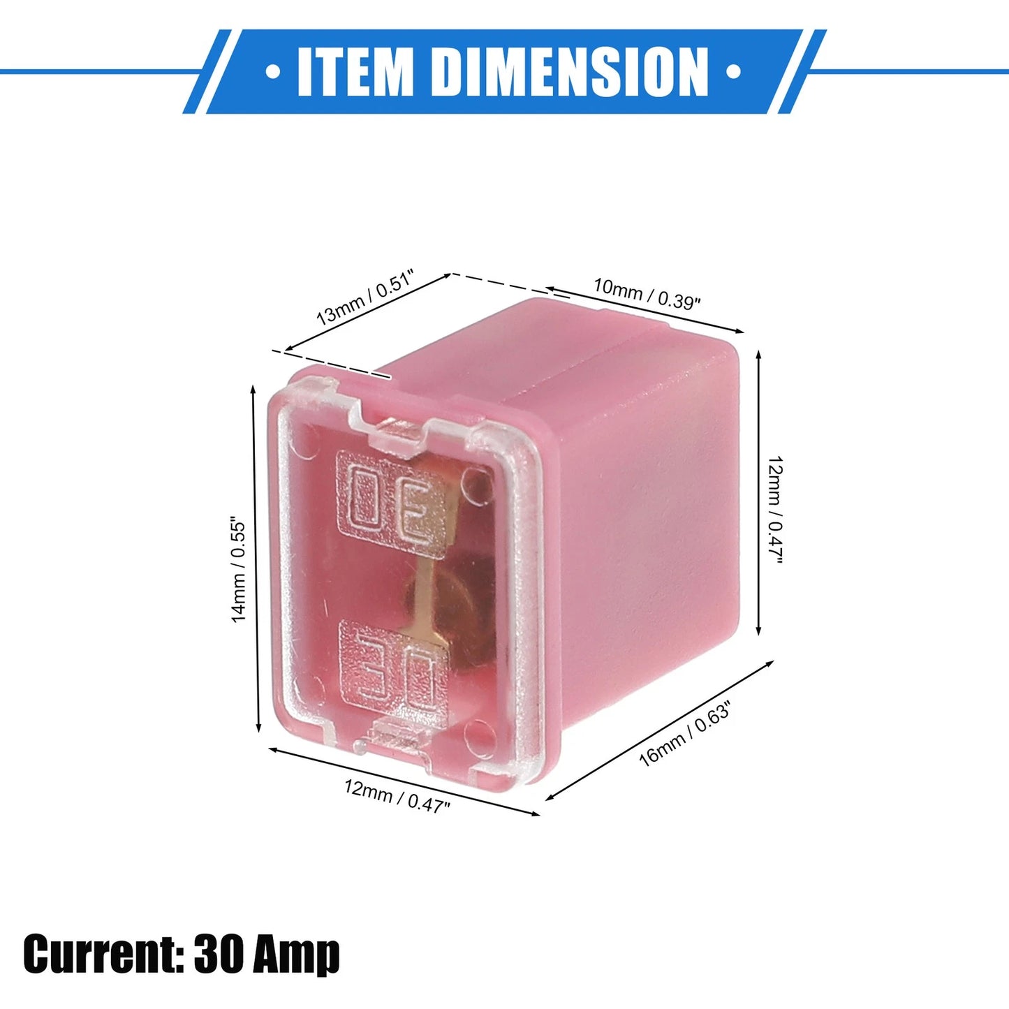 6 Pcs 30 Amp Mini Box Shaped Fuses for Pickup Trucks & Cars (All Years)