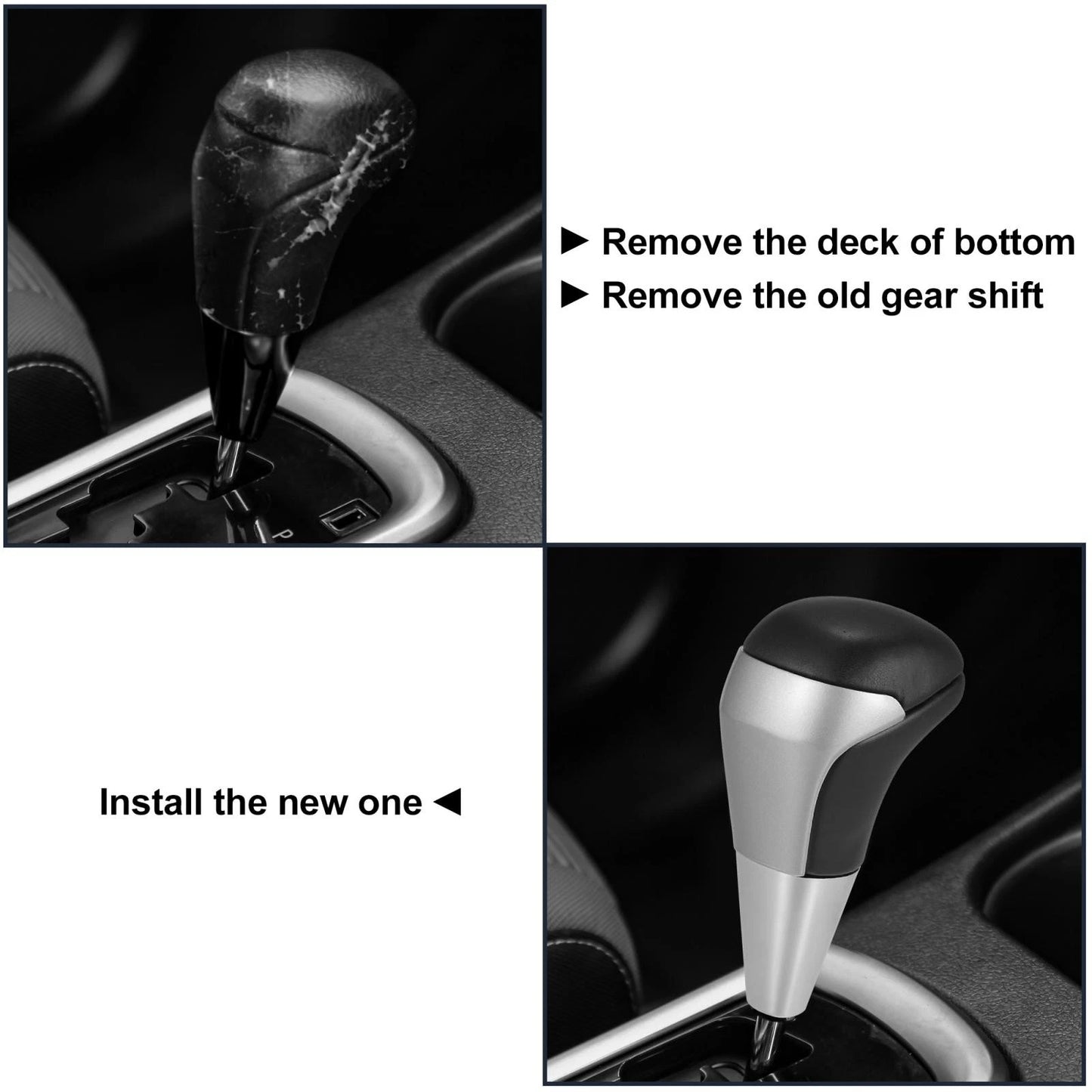 Gear Shift Knob / Automatic / Black Faux Leather Silver Tone for Toyota Tundra