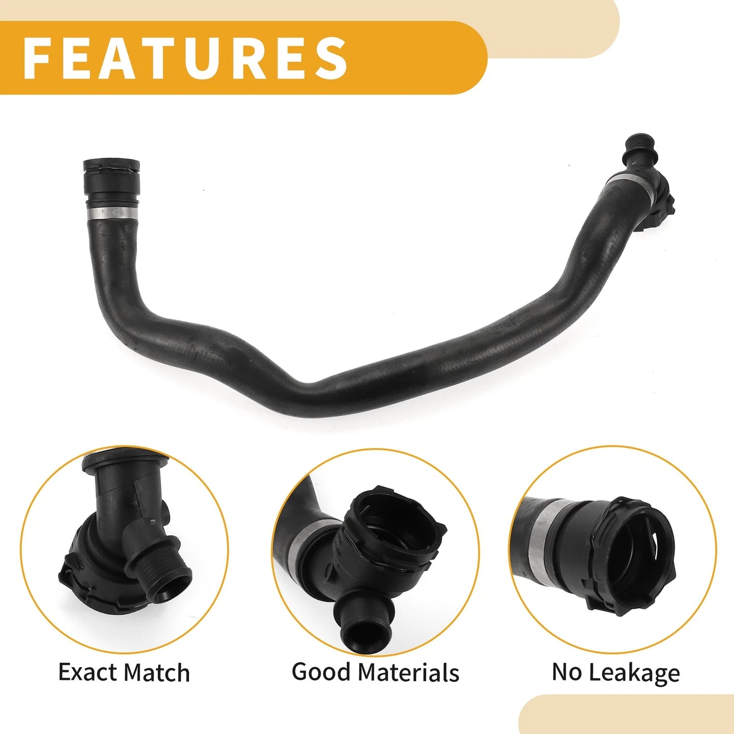 Radiator Hose 17127617363 for BMW X1 2016-2020, X2 2018-2019 Rubber Black