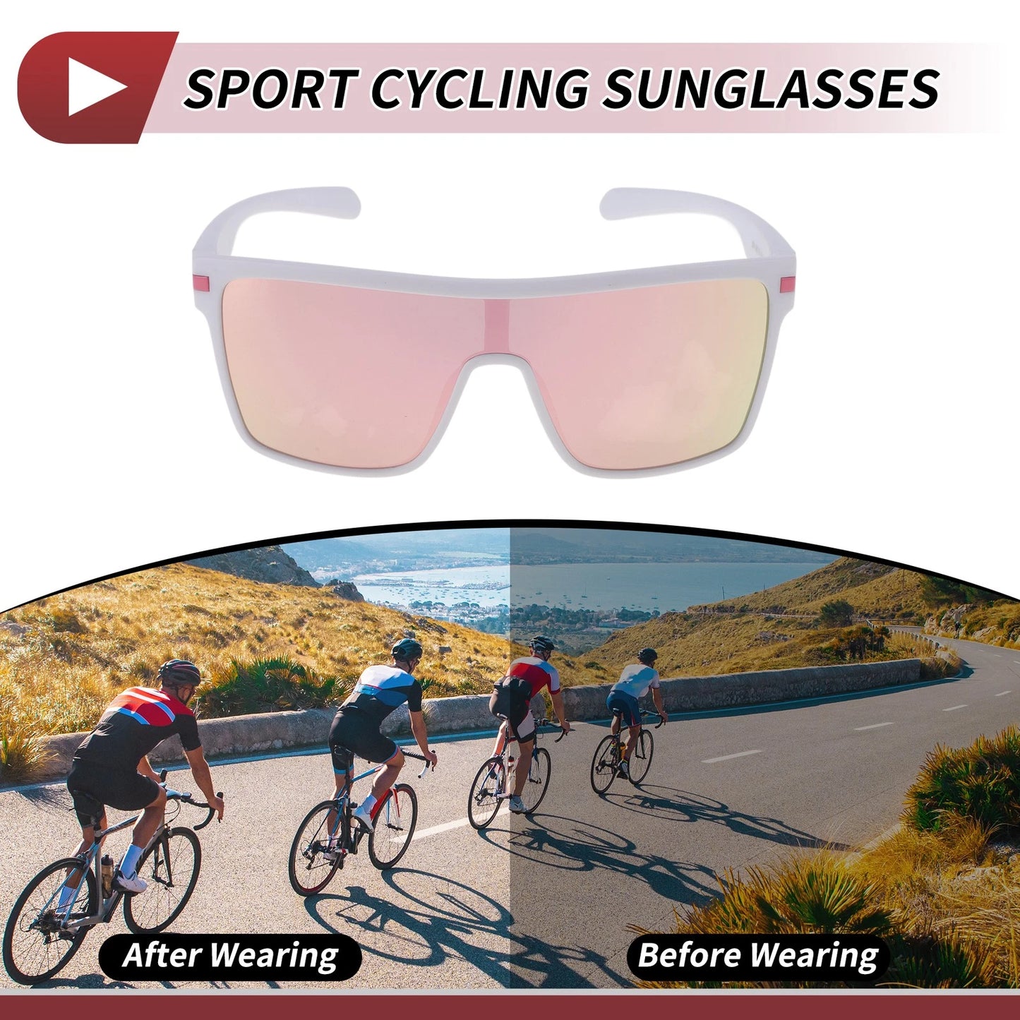 Goggles Pink Lens White Frame Tri-Acetyl Cellulos TR90 for Motorcycle