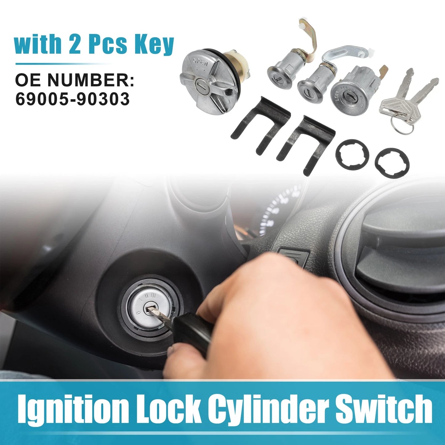 Ignition Lock Cylinder Kit for Toyota - Silver & Black Tone