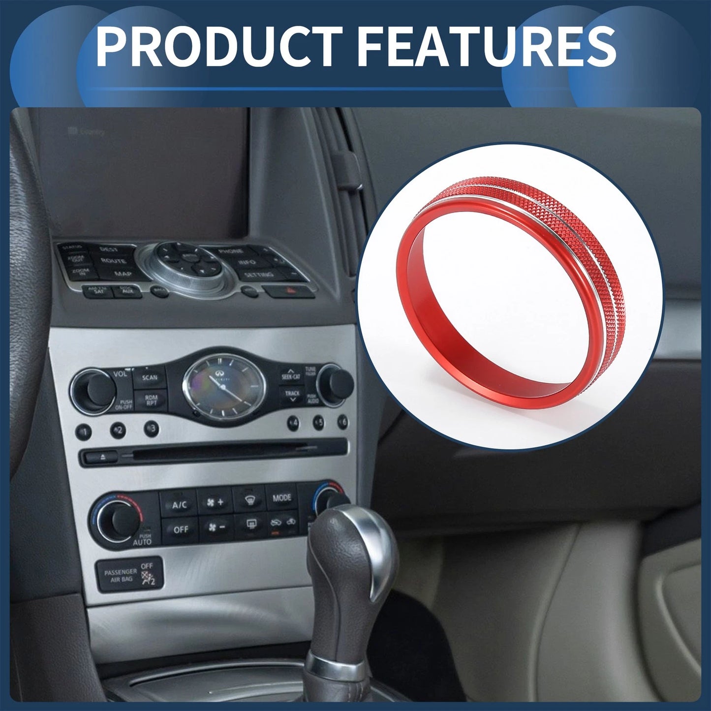 GPS Screen Media Button Switch Knob Cover Ring for Infiniti G37 (2008-2013)