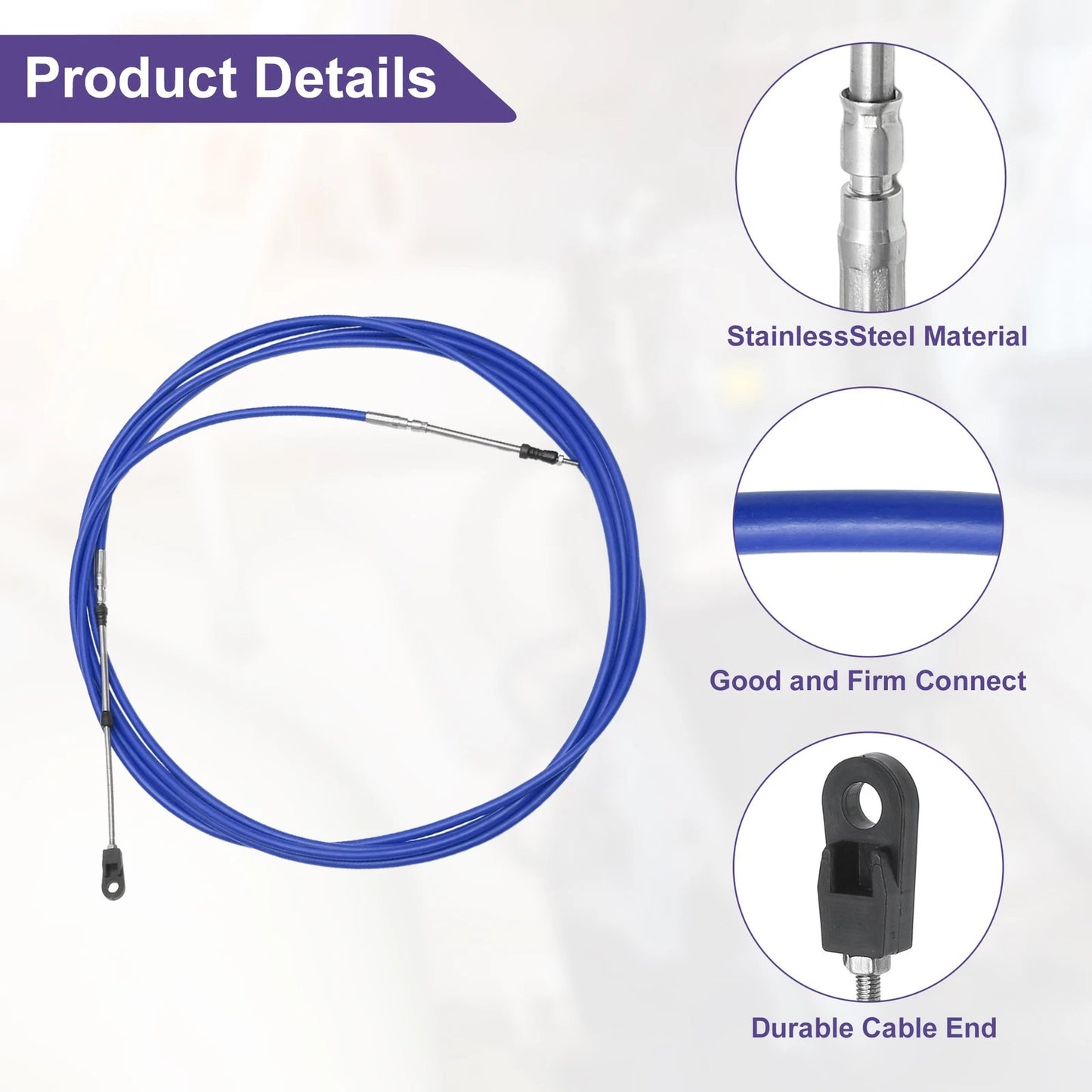 2 x Marine Throttle Control Cable Blue with Fastening Head for Marine Engine