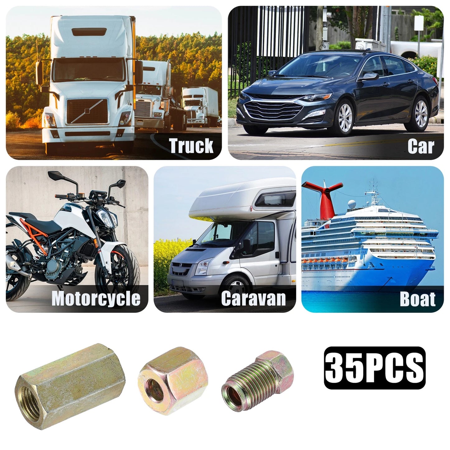 35pcs Brake Line Tube Fittings 3/16in Hydraulic Union for Motorcycle