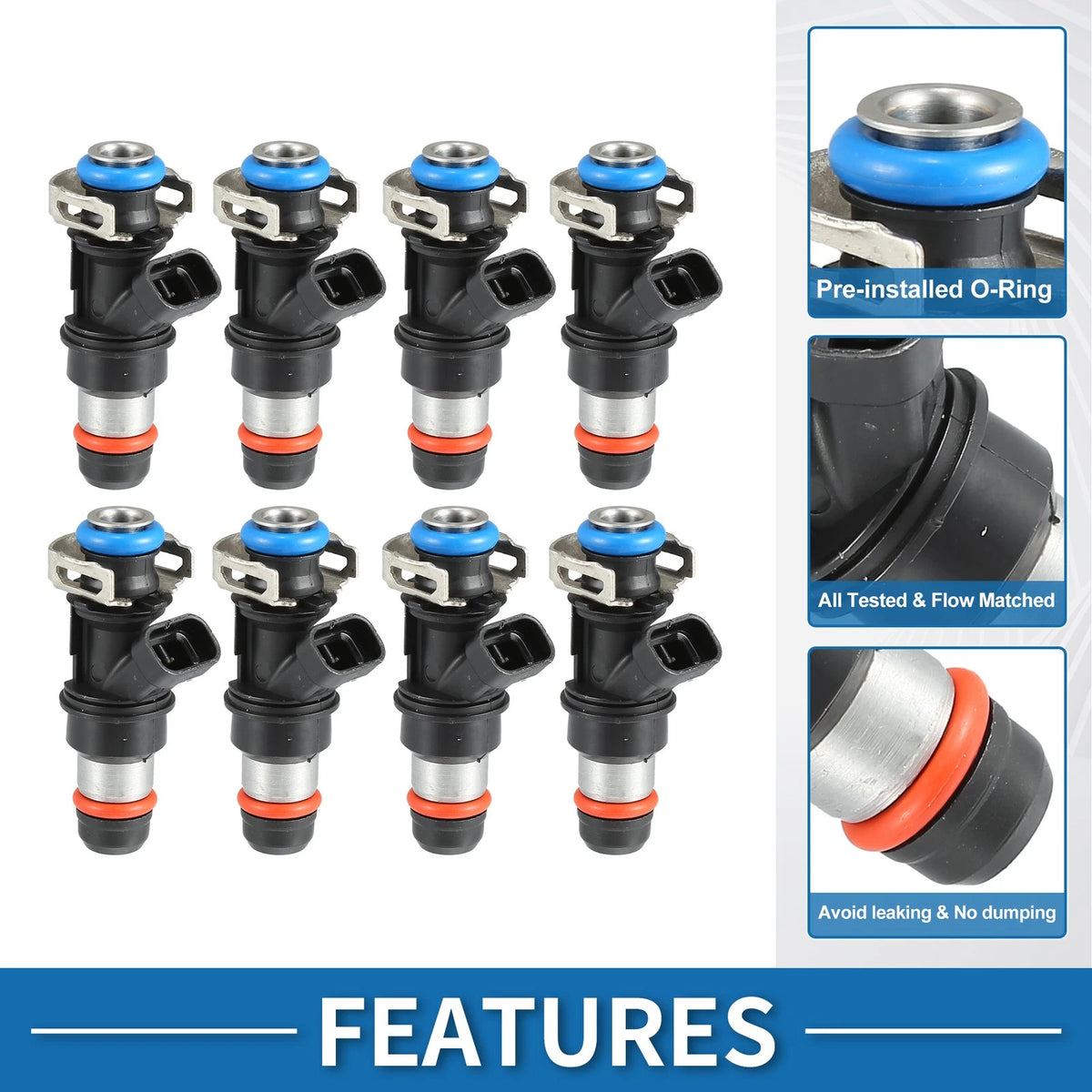 Fuel Injector for GMC Sierra 2500HD 8.1L Black 8 Pcs (2001-2006)