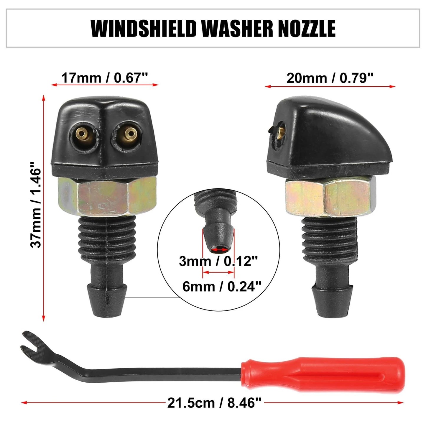3 x Front Windshield Washer Nozzle Kit for Ford & Chevy