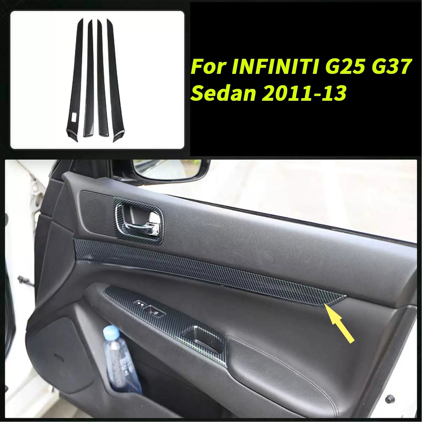 4X Wood Carbon Fiber Door Trim Stips for INFINITI G25 G37 Sedan (2011–2013)
