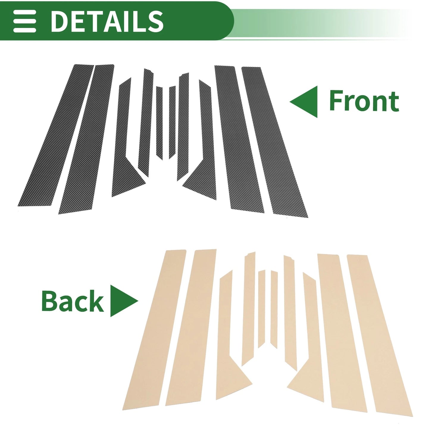 10 Pcs Door Pillar Window Trim for Ford Fiesta (2011-2015) Black Carbon Fiber
