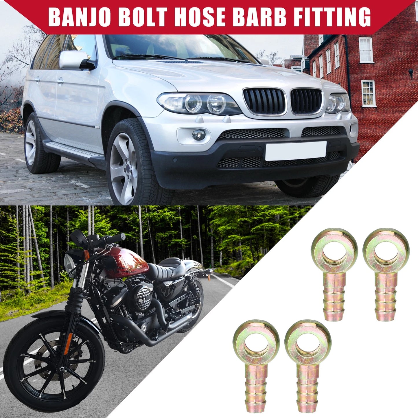 Banjo Bolt Hose Barb Fitting / 4 Pcs / Banjo Bolt Fitting for Car Motorcycle