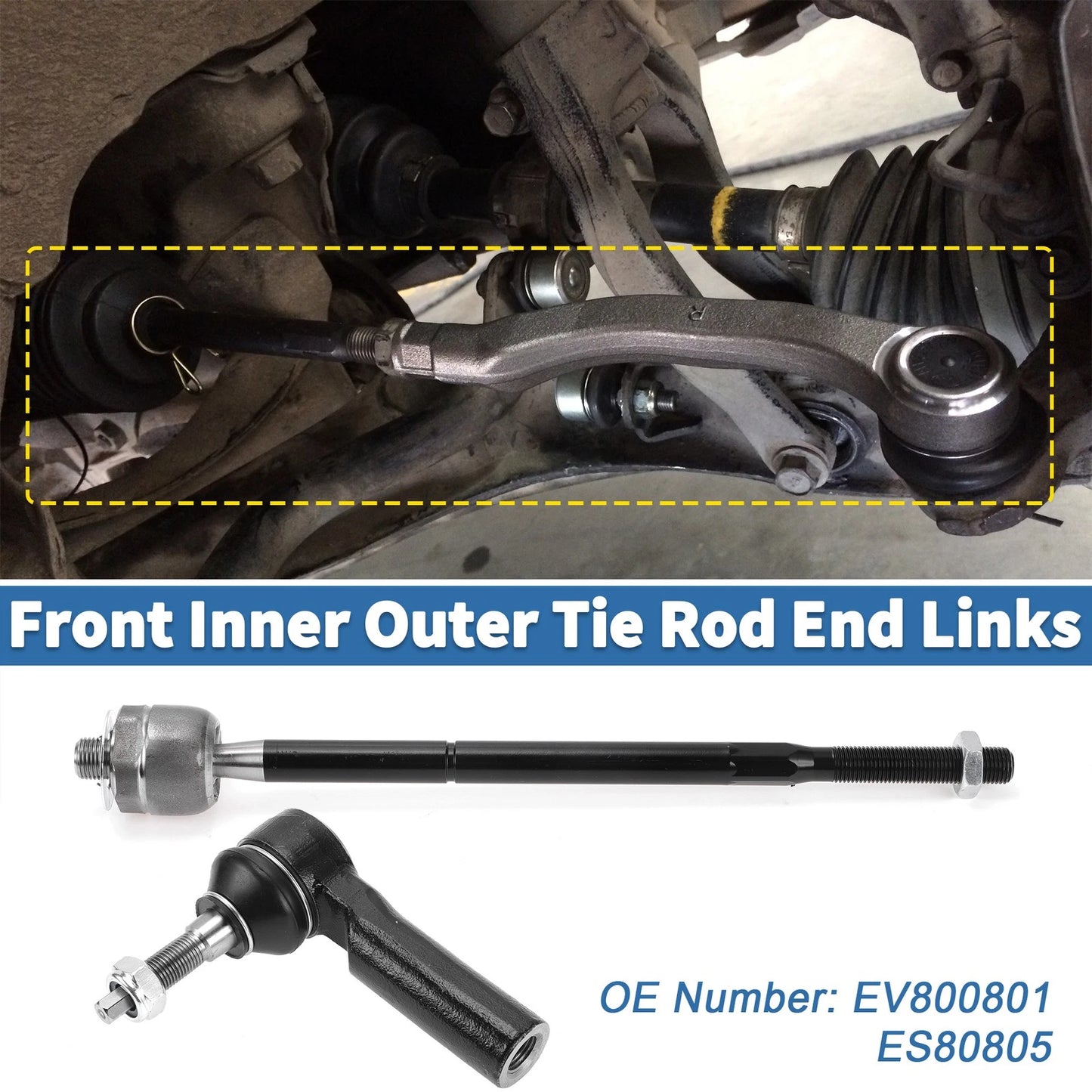 4pcs Front Inner Outer Tie Rod Ends for Ford Mustang (2005-2014)