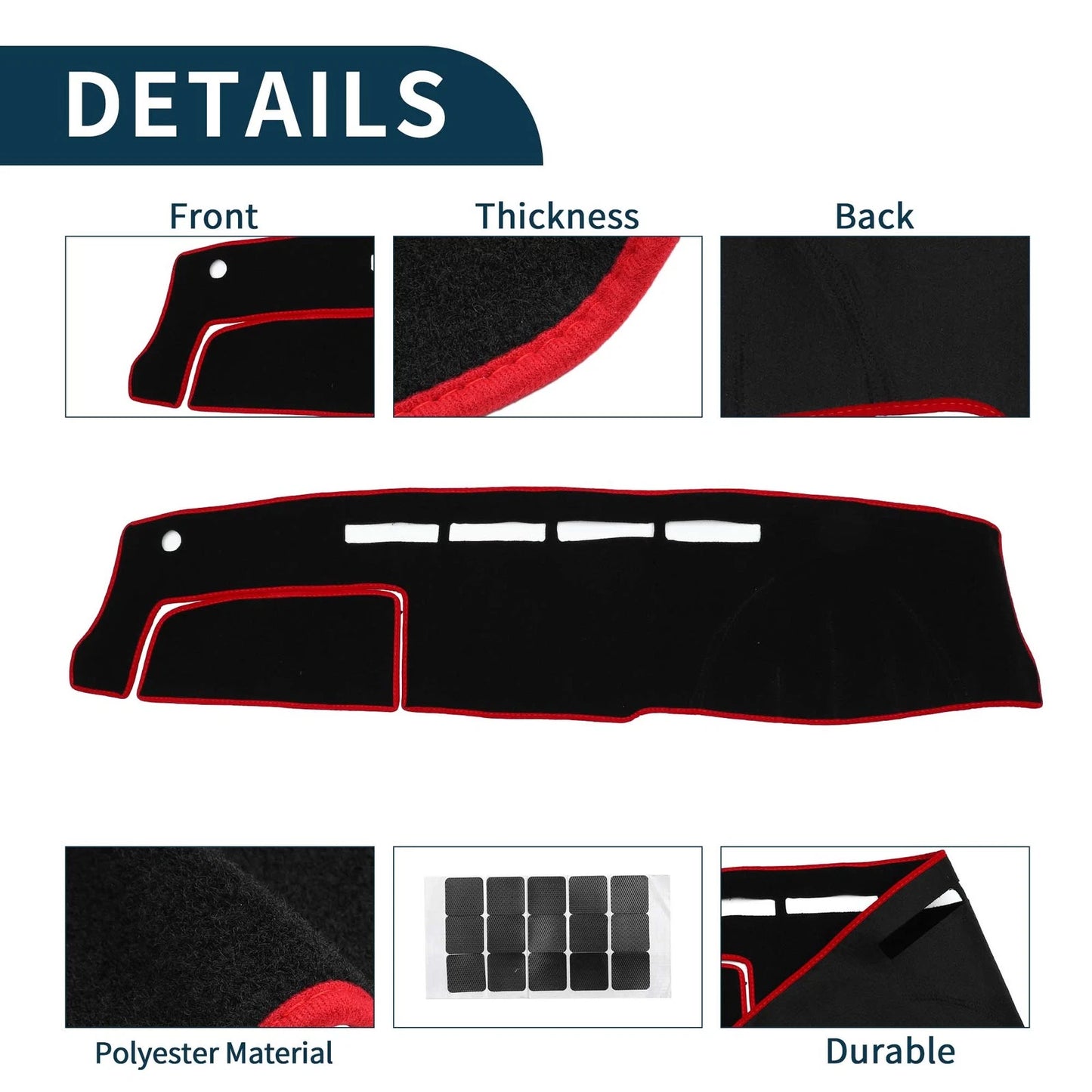 Dashboard Cover Mat for Toyota Hiace 2004-2024 Black Red 1 Set