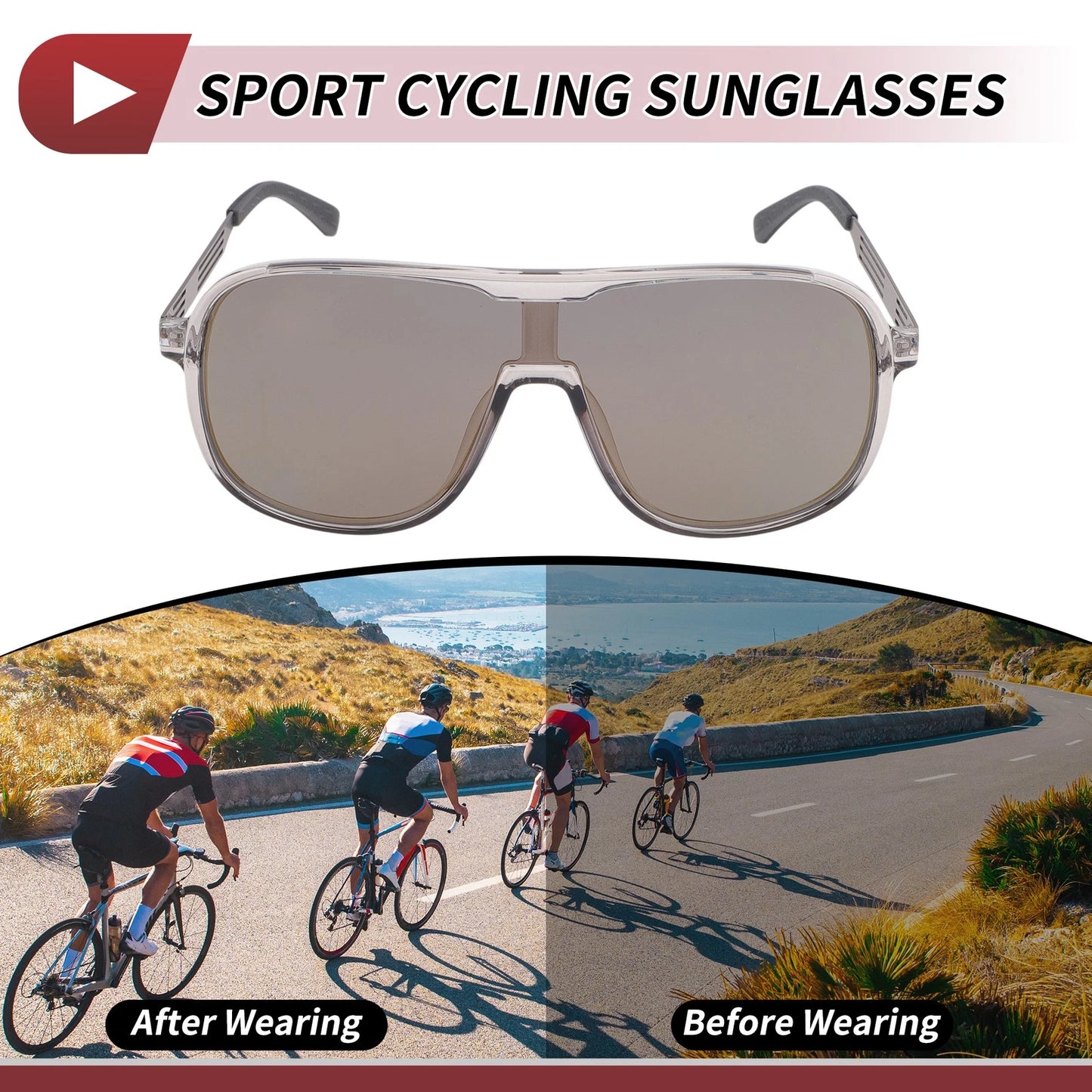 Set Motorcycle Riding Goggles Gold Tone Lens Gray Frame UV400 for Motorcycle