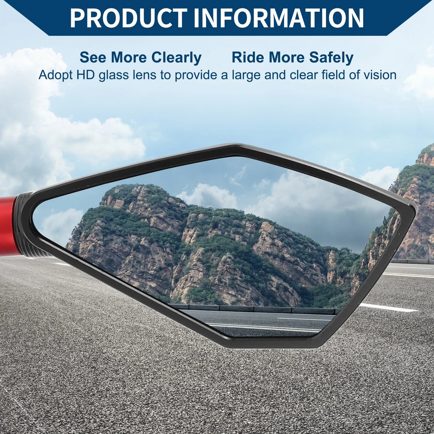 M8/M10 2x Motorcycle Rear View Mirrors Prismatic Shape Black Aluminum for Bike