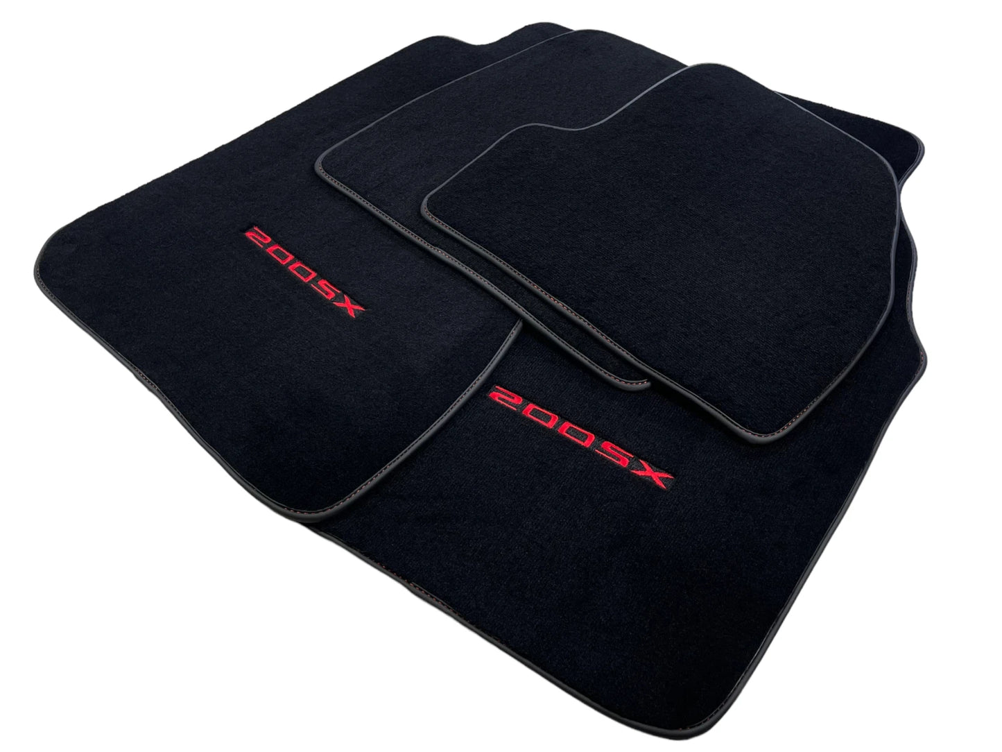 Tailored Black Floor Mats Set for Nissan 200 SX (1995-2000) - 2 x Carpets with Red Logo