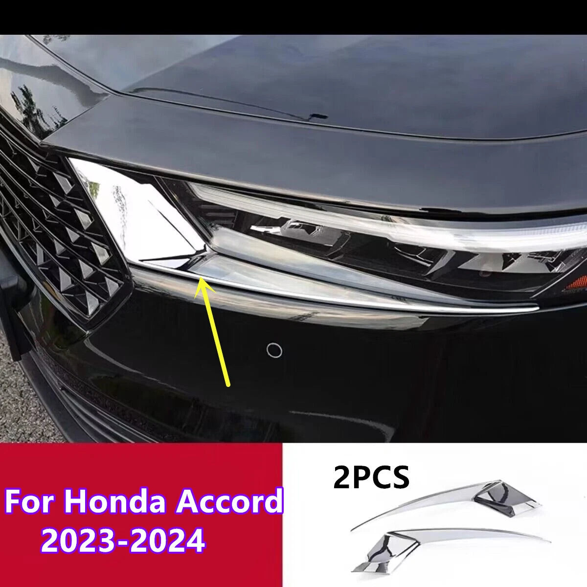 2 x Front Headlight Lamp Eyebrow Cover Trim Decor for Honda Accord (2023–2024)