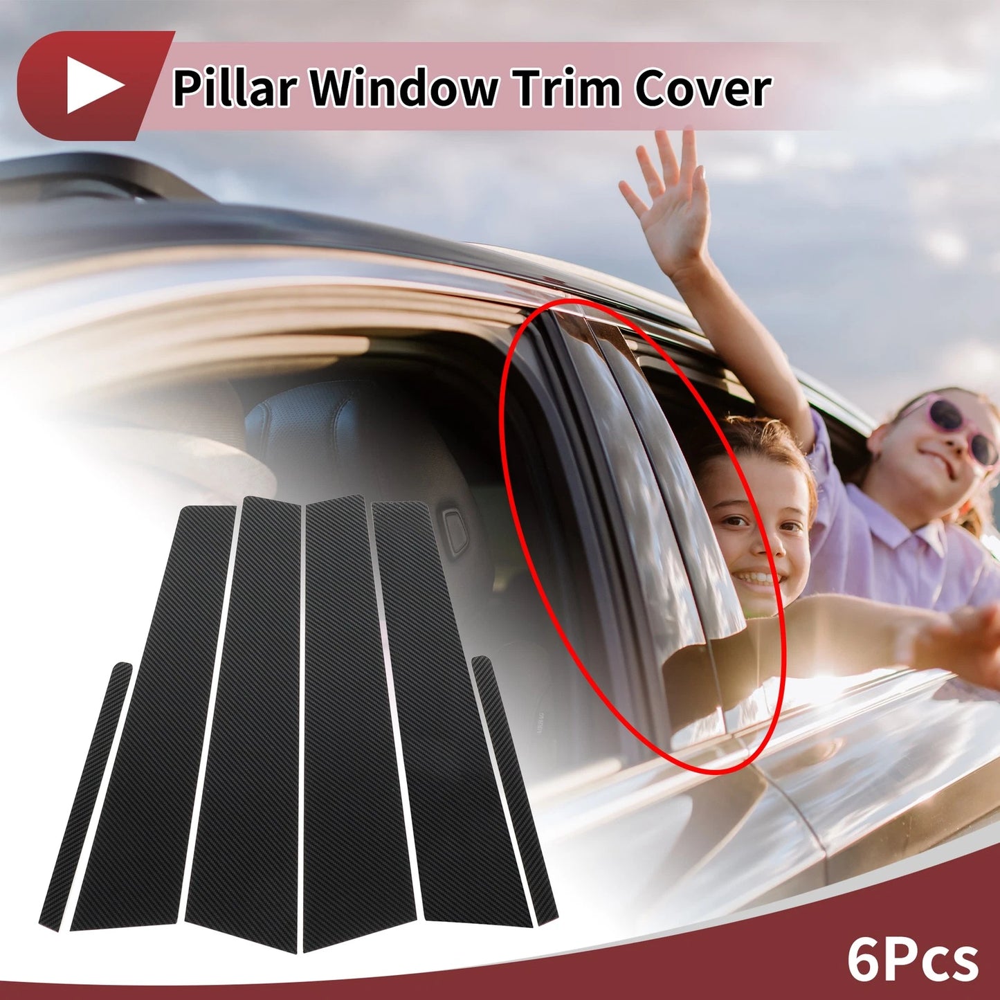 6 Pcs Door Pillar Window Trim for KIA Cerato (2014-2018) Black Carbon Fiber