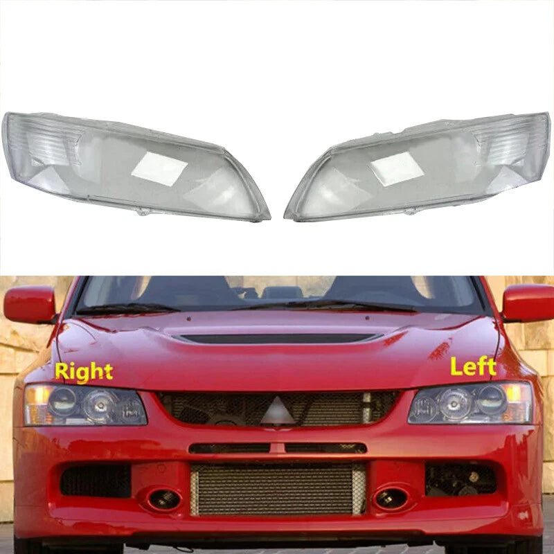 Front L+R Headlight / Lens Cover + Glue for Mitsubishi Lancer Evo (2003–2006)