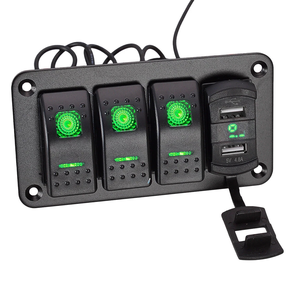 3 Gang Toggle Rocker Switch Panel for Car Boat Marine RV Truck Green LED 12V