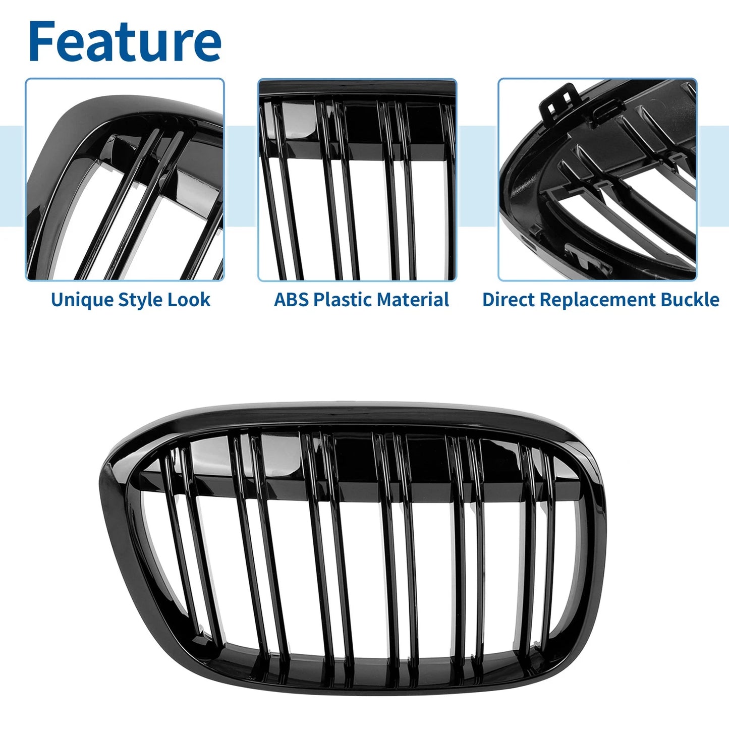 Glossy Black Kidney Grille for BMW X1 (2016-2017)