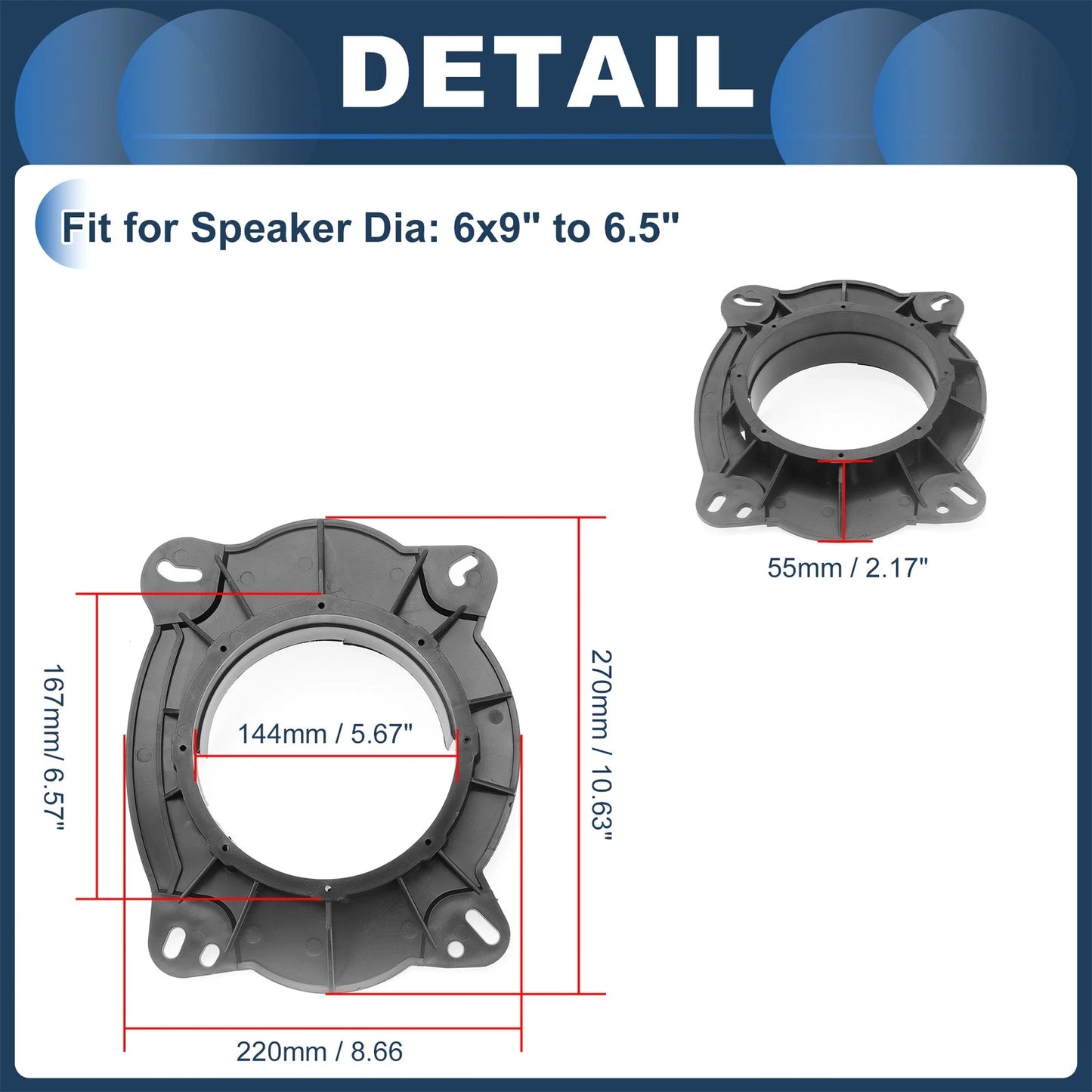 Speaker Spacer Ring Adaptor for Toyota 6x9" to 6.5" Speakers 2 x Pcs