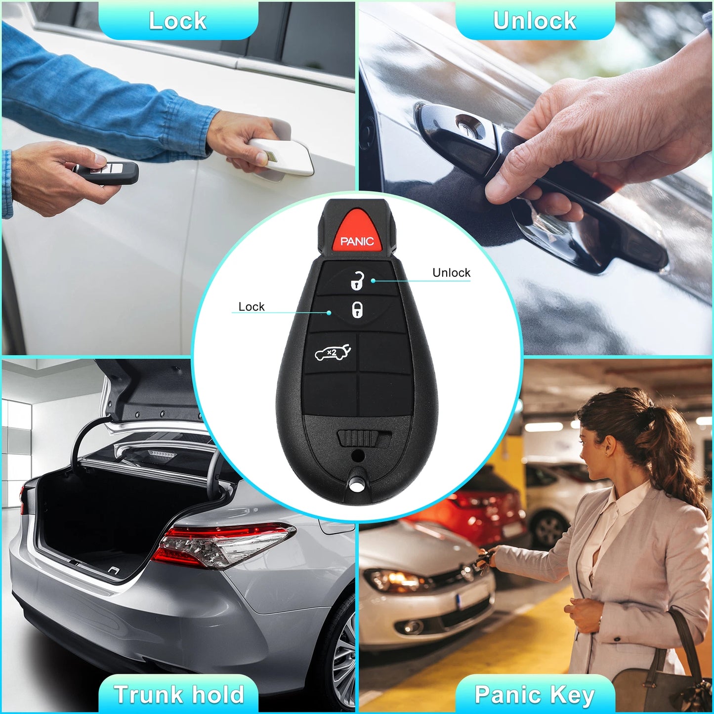 4 Button Keyless Entry Remote Shell Cover for Dodge & Chrysler with Blade