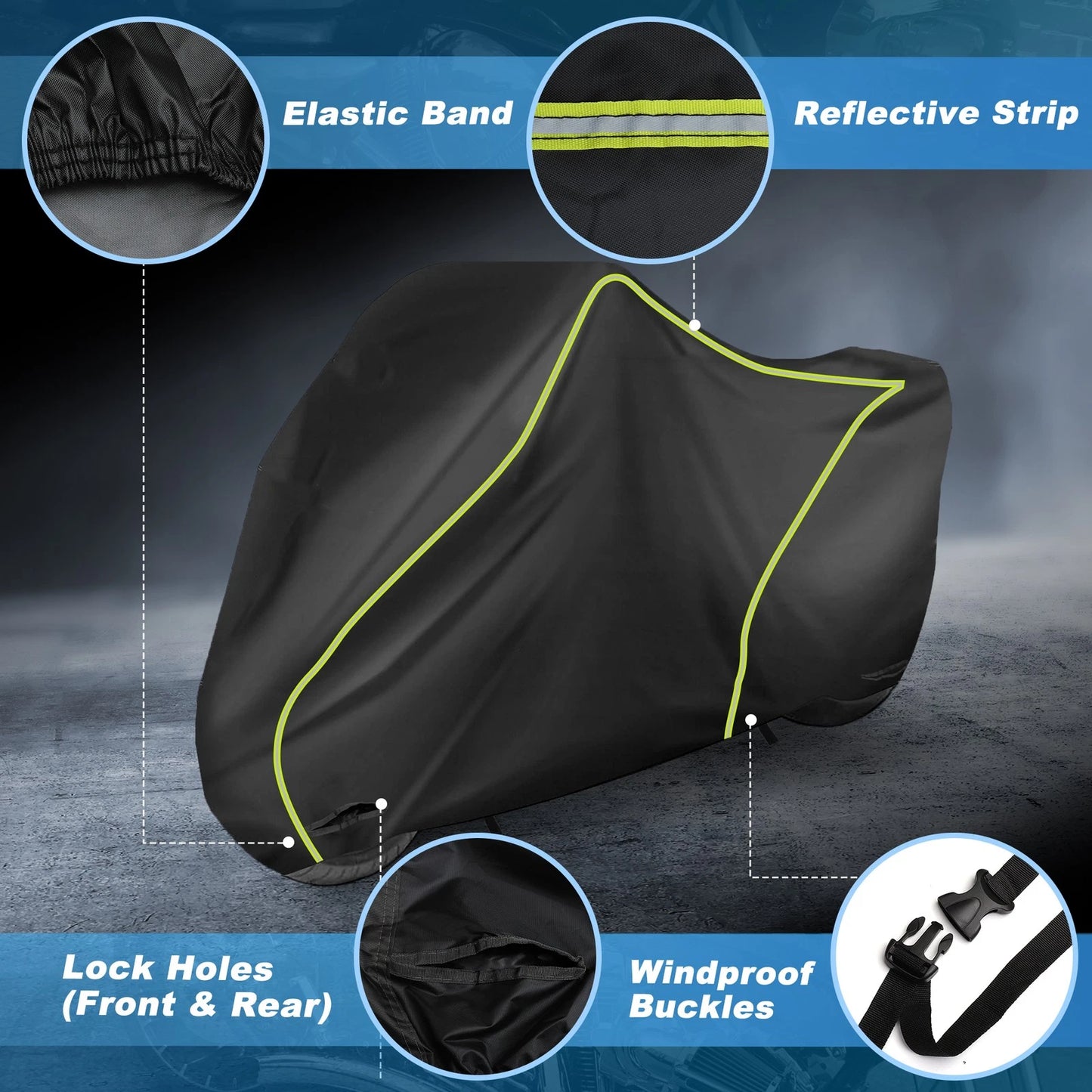 Outdoor Waterproof Motorbike Motorcycle Cover All Weather Protector Black 275cm