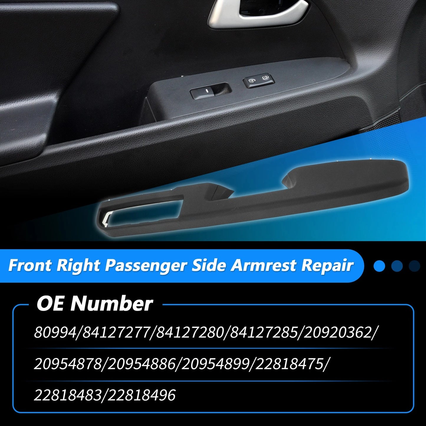 Front Right Passenger Side Armrest Repair for Chevrolet Silverado Black