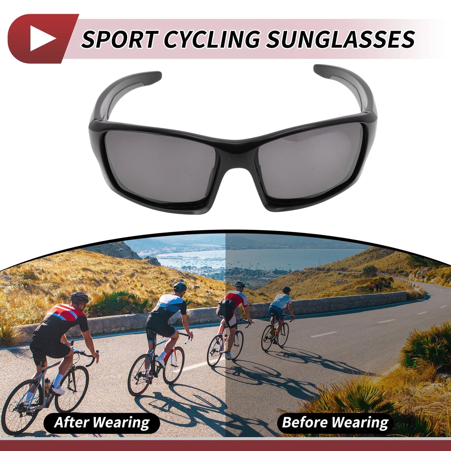 Goggles Deep Gray Lens Black Frame UV400 for Motorcycle Riding
