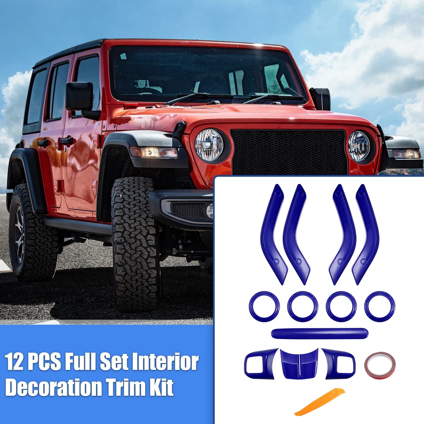 12 x Interior Trim Kit for Jeep Wrangler JK (2011-2018) - Blue Decoration Set