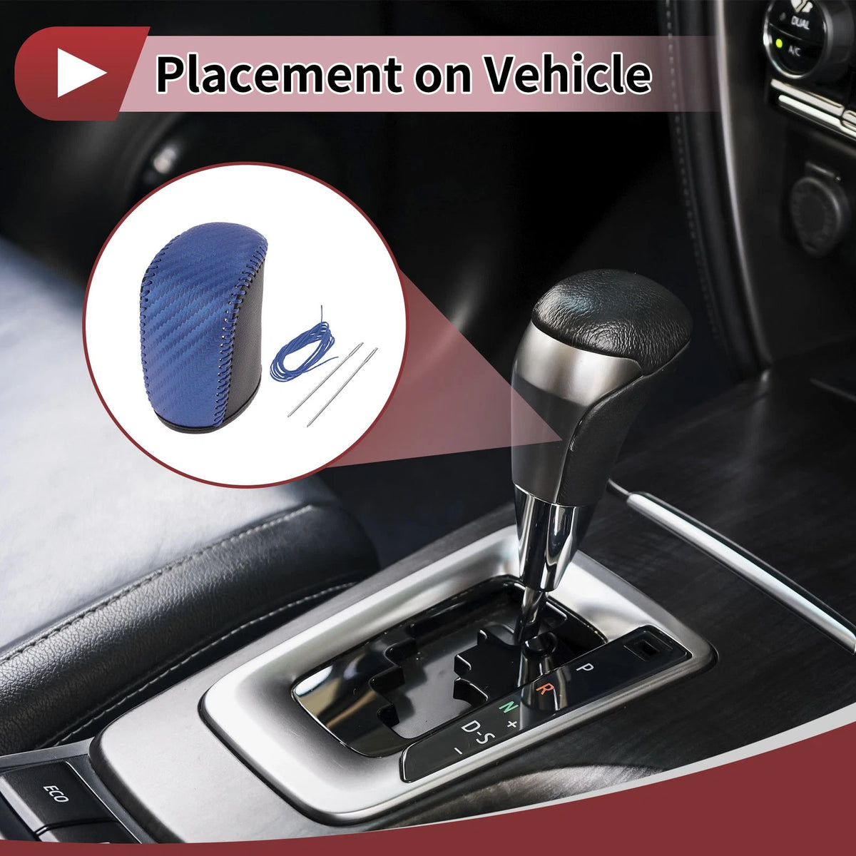 Gear Shift Knob Cover Black Blue Faux Leather for Dodge Journey (2011-2020)