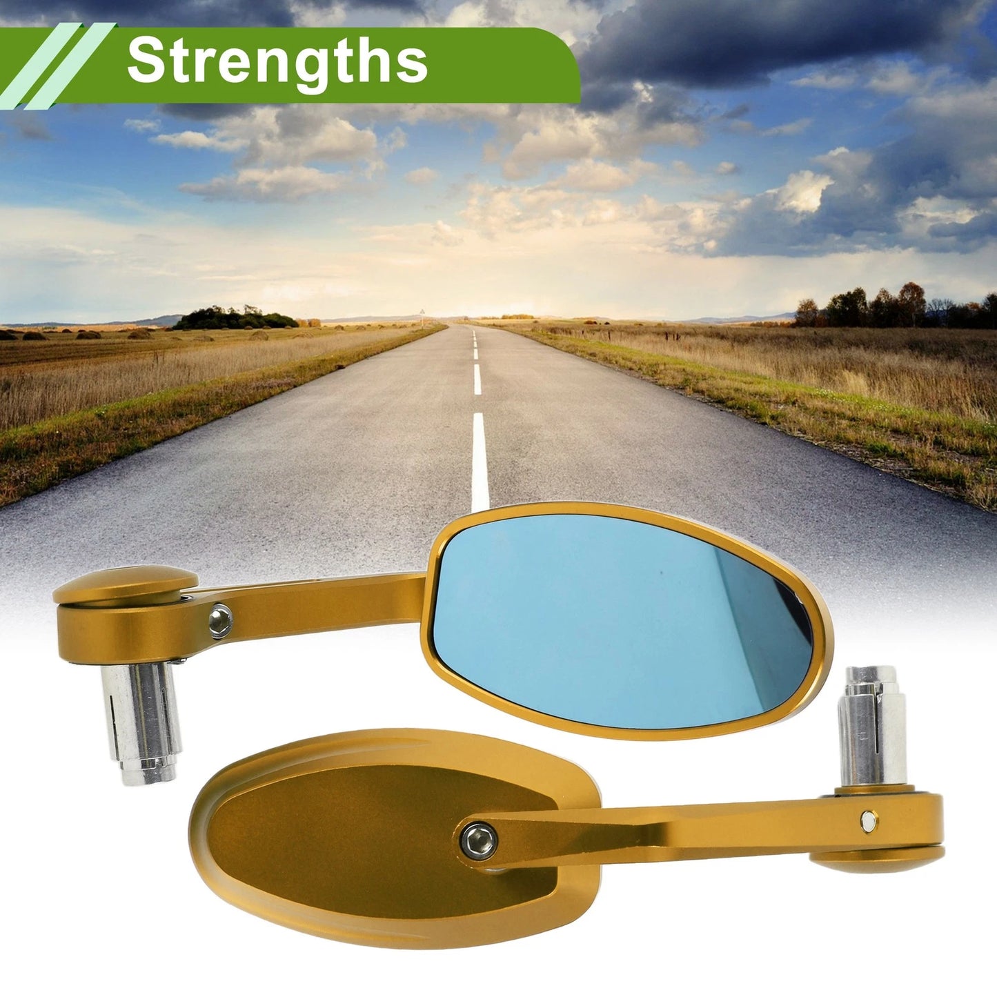 1 Set Motorcycle Rear View Mirrors Oval Shape Gold Tone Aluminum Alloy