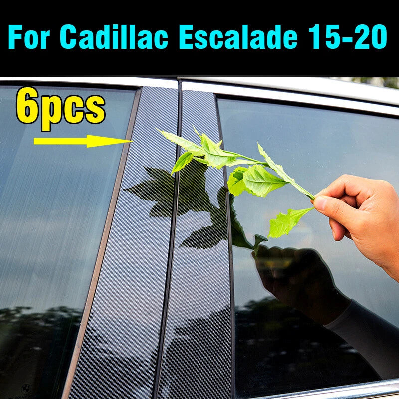 6x Carbon Fiber Pillar Posts Trim Covers for Cadillac Escalade (2015–2020)