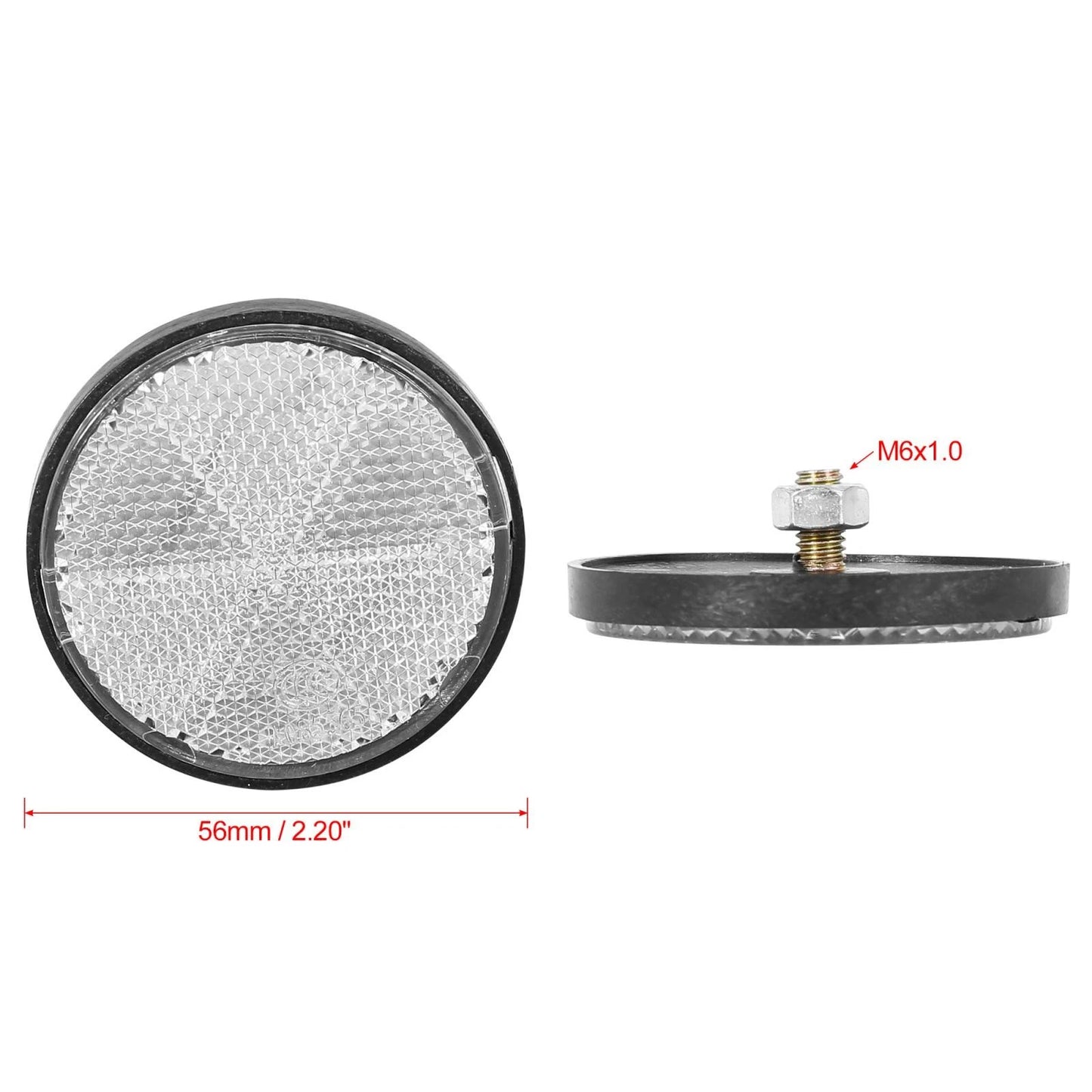 Pair / M6x1.0 White Universal Screw Mount Warning Reflector for Motorcycle Bike