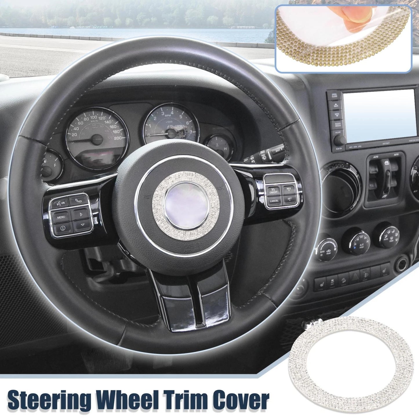 Silver Tone Interior Steering Wheel Cap Trim Ring for Jeep Wrangler (2007-2023)