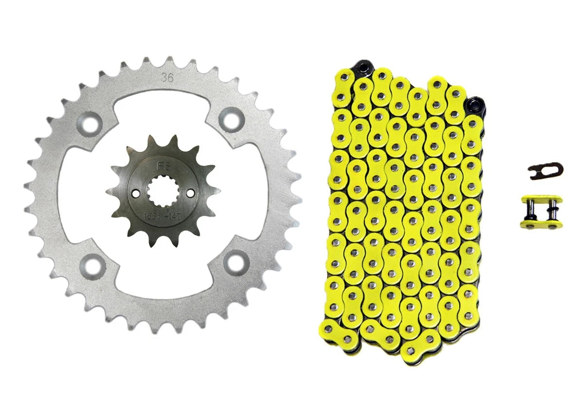 Yellow 520x96 Drive Chain & 14/36 Sprockets for Suzuki LT-R450 Quadracer
