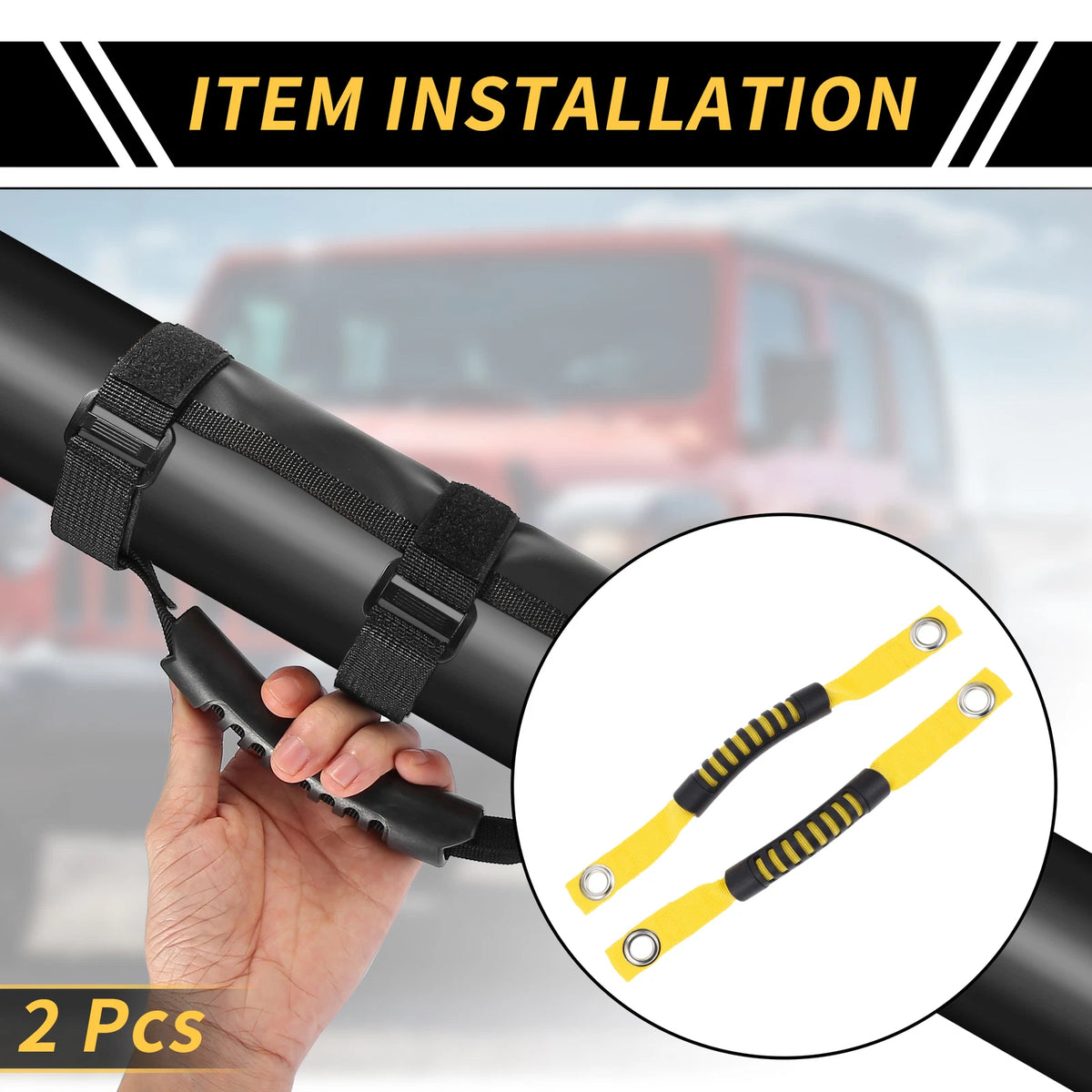 2 x Roll Bar Grab Handles for Jeep Wrangler Roof Rope Handle Yellow