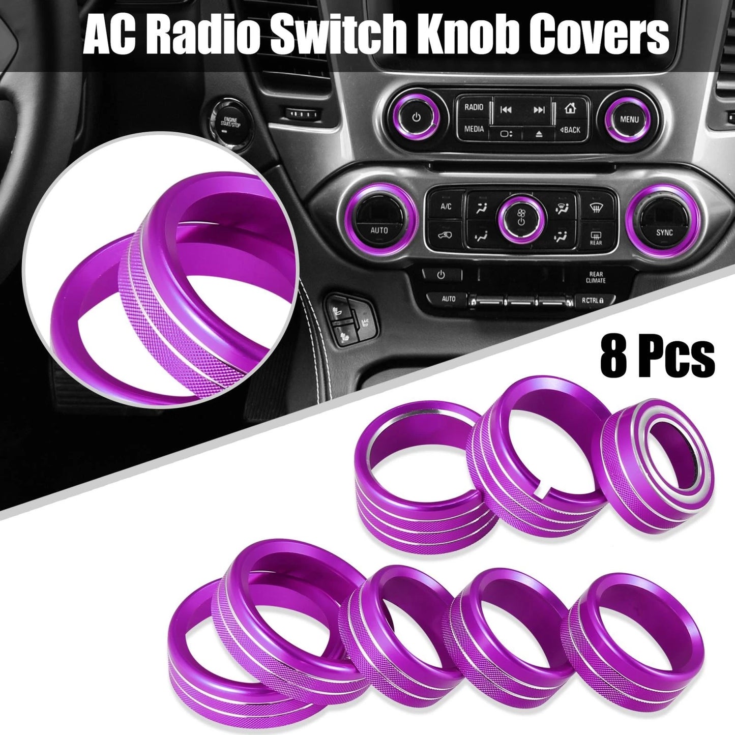 8 x Purple AC Switch Knob Covers for Chevy Silverado & GMC Sierra (2014-2018)