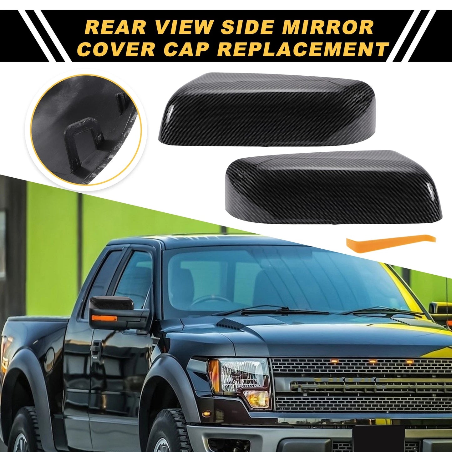 Left Right Rearview Mirror Cover Caps Black Carbon Fiber for Ford F-150