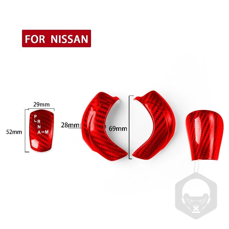 Red Carbon Fiber Gear Shift Knob Cover Trim Set for NISSAN GTR R35 2008-2016