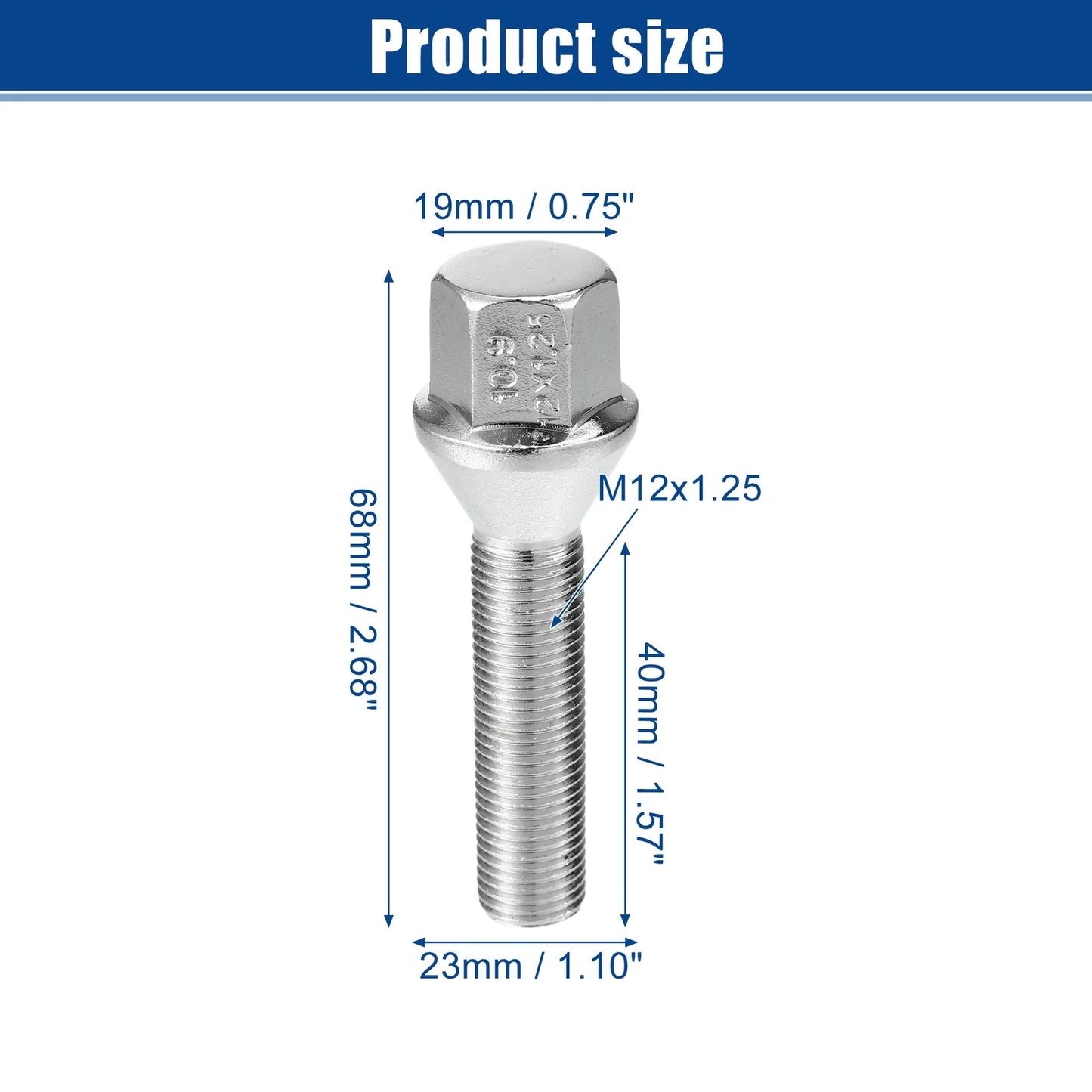 M12x1.25 Extended Wheel Lug Bolts 40mm Shank for Jeep