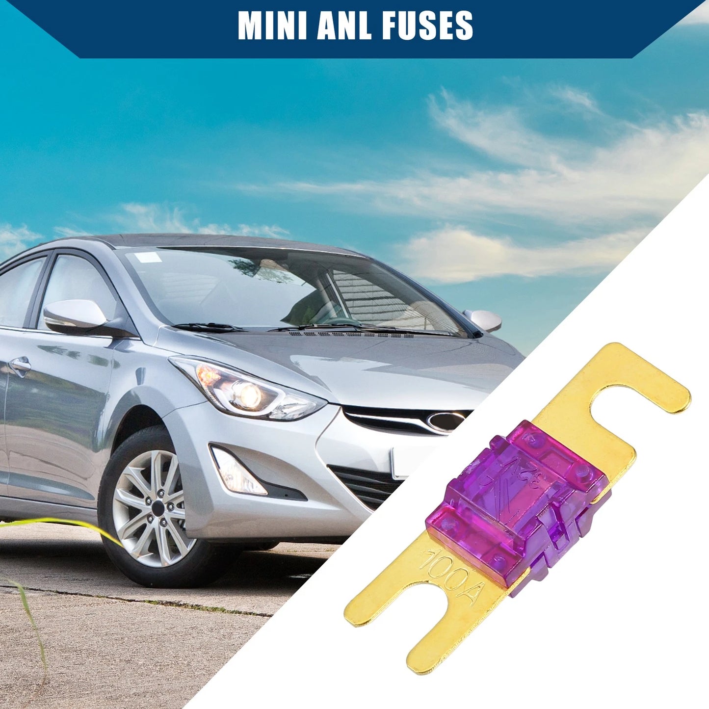 5 x 100A Mini ANL Fuses for Car Motorcycle - Gold Tone Purple