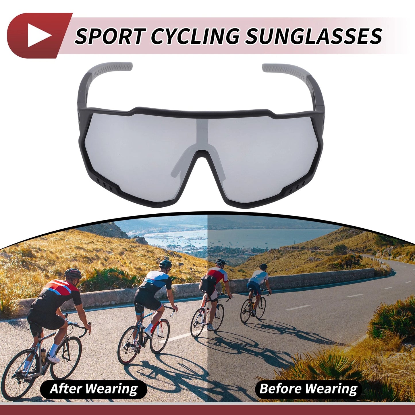 Motorcycle Riding Goggles Black Frame Gray Lens PC Sunglasses for Motorcycle