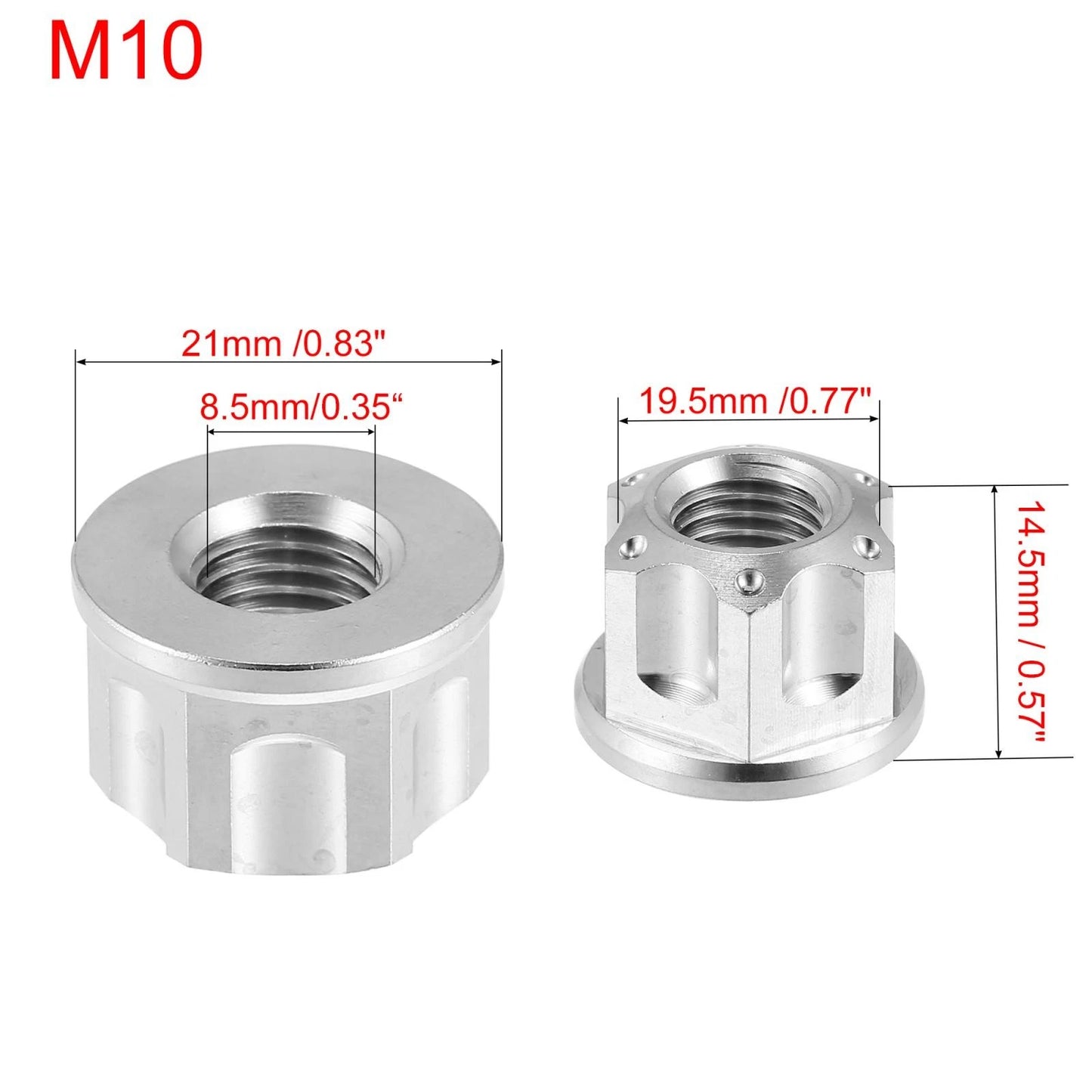6 x Titanium Alloy M10 Pitch 1.25mm Flange Bolt Nut for Motorcycle