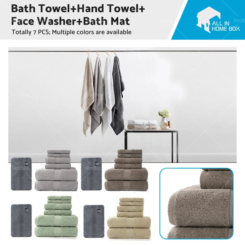 7PCS Cotton Towel Set for Home Bath Outdoor Swimming Water Park