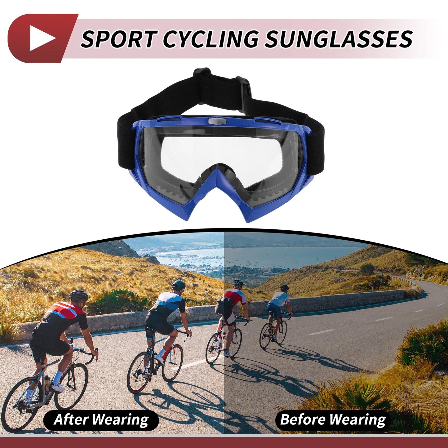 Goggles / One Size / Motorcycle Riding Goggles Transparent Lens Blue Frame