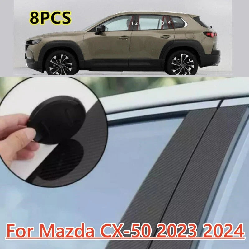 8X Carbon Fiber Window Door Trim Pillar Posts Cover for Mazda CX-50 (2023–2024)