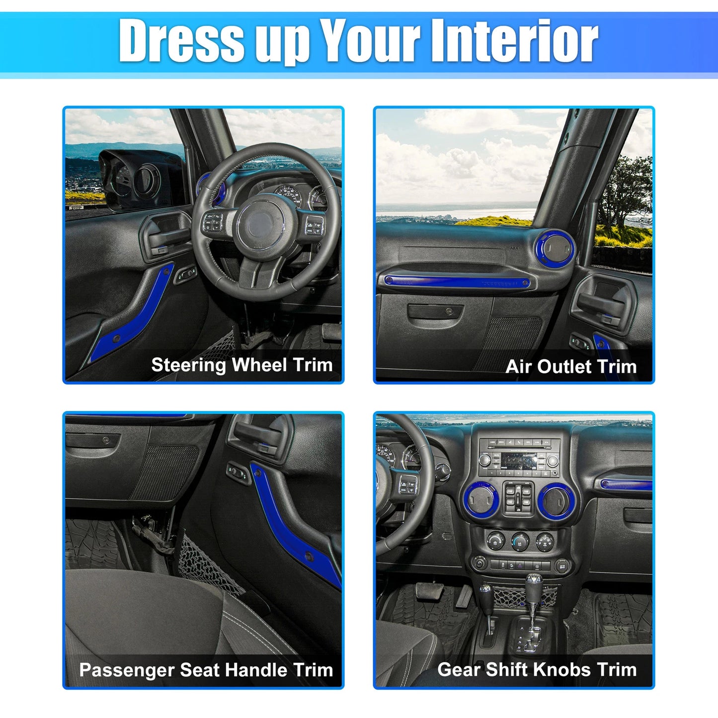 21 x Interior Trim Kit for Jeep Wrangler JK (2011-2018) - Blue Decoration Set